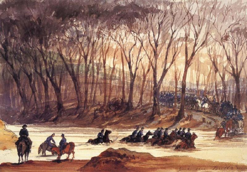 unknow artist Federal Cavalrymen Fording Bull Run oil painting image
